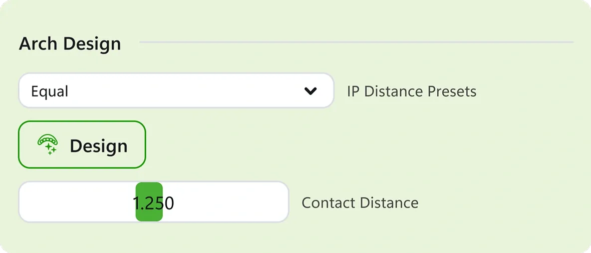 Arch Design and Contact Distance options