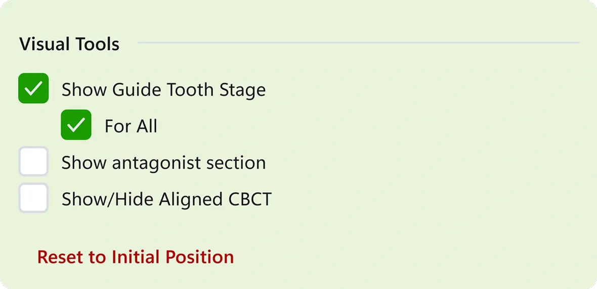 Visual Tools and Reset to Initial Position options